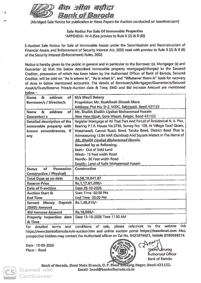 13068 square feet Plot for sale in Beed