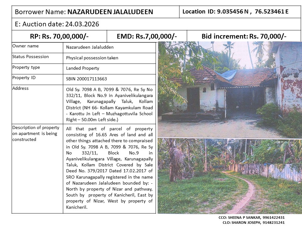 Landed property for sale in KARUNAGAPALLY Adinad