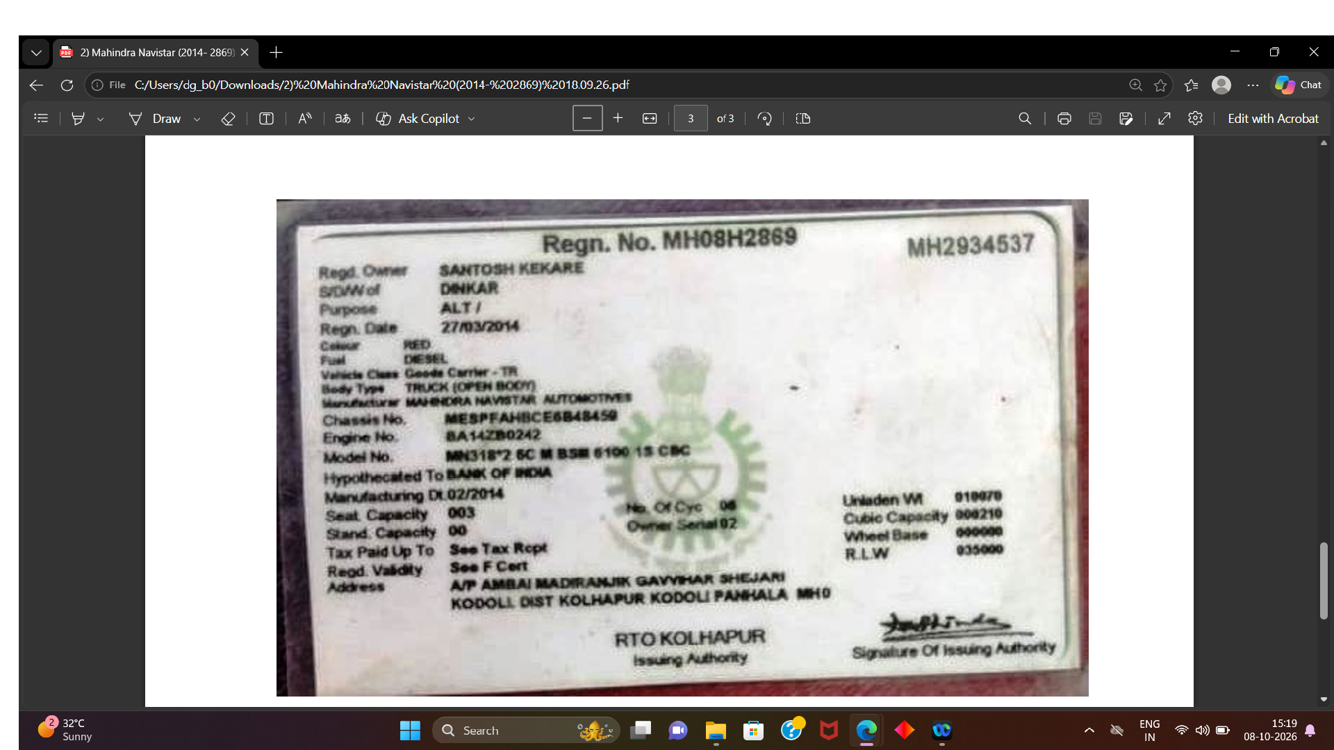 2014 Mahindra & Mahindra Furio 11 CBC Truck 200000 km 12 years for sale in kodoli Panhala — photo 3