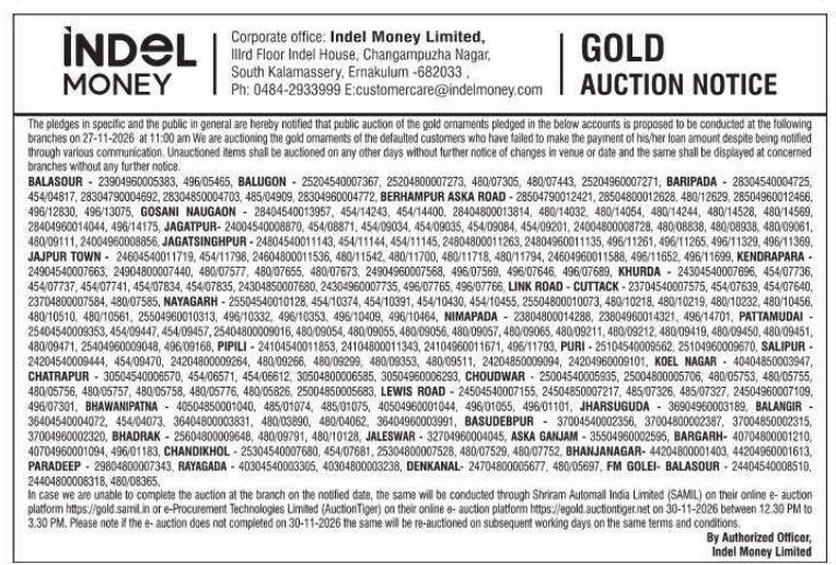 Gold Auction in Kochi by Indel Money Private LImited in Kochi, Kerala ...